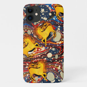 GOLDEN UNICORNS, RED BLUE MARBLED EFFECTS, CIRCLS iPhone 11 HOESJE