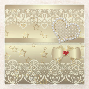 Golden Valentijnsdag Wedding illustratie hart l Glazen Onderzetter