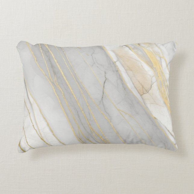 Golden Veined Carrara Marble Texture Accent Kussen (Voorkant)