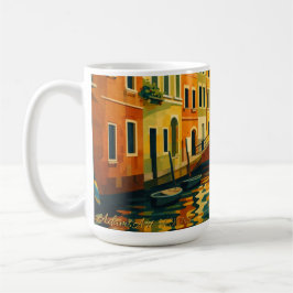Golden Venice Canal Bridge Sunset Illustration Koffiemok