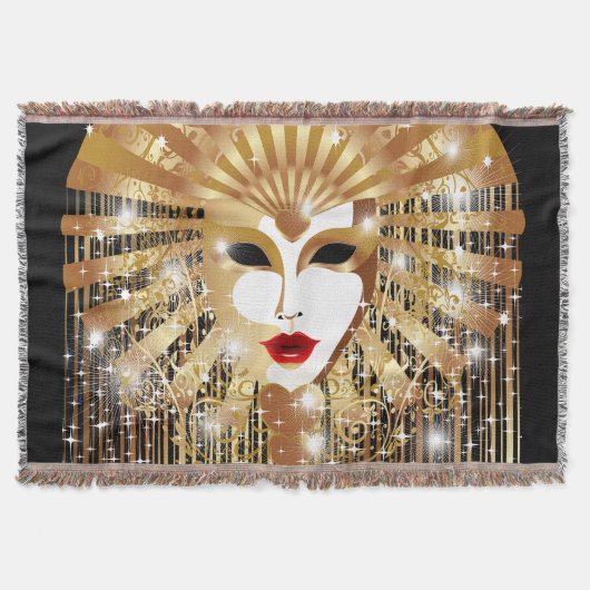 Golden Venice Carnival Party Masker Deken (Voorkant)