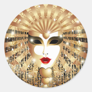 Golden Venice Carnival Party Masker Ronde Sticker