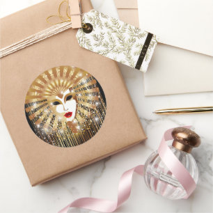 Golden Venice Carnival Party Masker Ronde Sticker