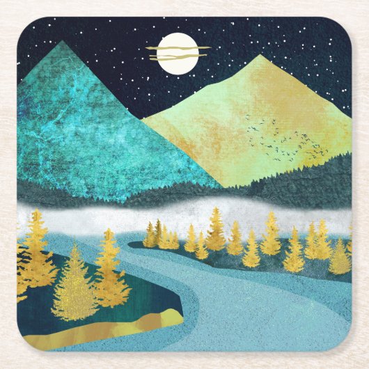 Golden Vierkante Kartonnen Onderzetter (Voorkant)