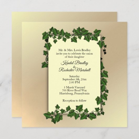 Golden Vine Wedding Invitation Kaart (Voorkant / Achterkant)