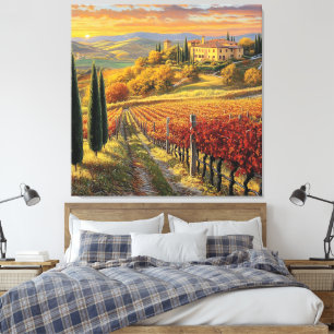 Golden Vineyard Path – Toscane Premium Canvas Afdruk