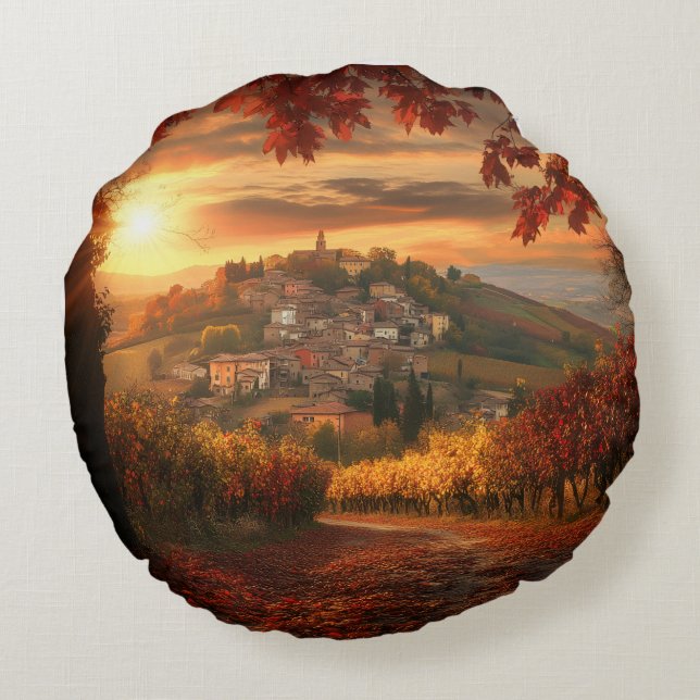 Golden Vineyard Sunset – Round Fall Accent Pillow Rond Kussen (Achterkant)