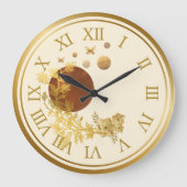 Golden wall clock - Planets and roses galaxy Grote Klok (Voorkant)