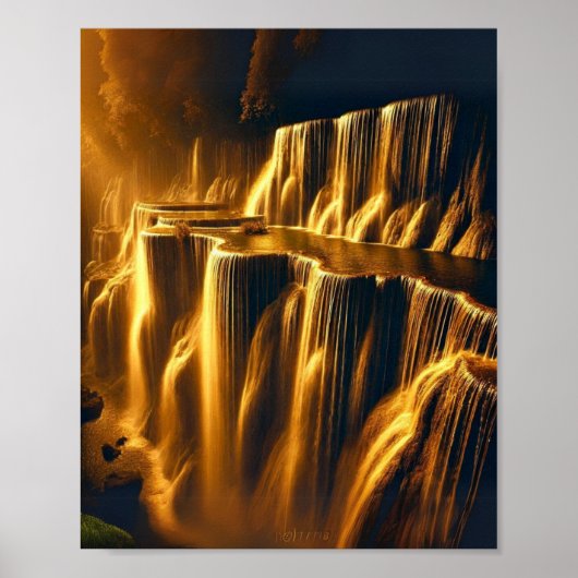 Golden Waterfall Abstracte muurkunst Poster (Voorkant)