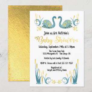 Golden waterverf Swans Baby shower Uitnodiging