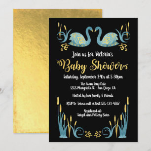 Golden waterverf Swans Baby shower Uitnodiging