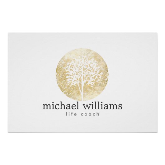 Golden Waterverf Tree Life Coach Logo Perfect Poster (Voorkant)