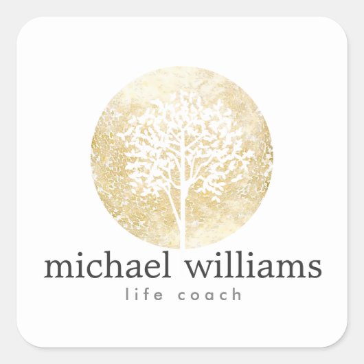 Golden Waterverf Tree Vierkante Sticker (Voorkant)