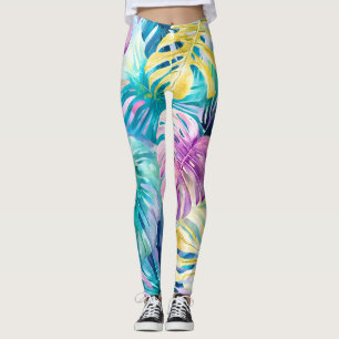Golden Waterverf Tropical Leaves Paradise Leggings