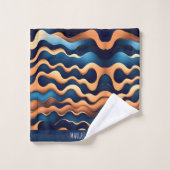 Golden Wave Blauwe Waterverf Abstract Patroon Bad Handdoek (Wasdoekje)
