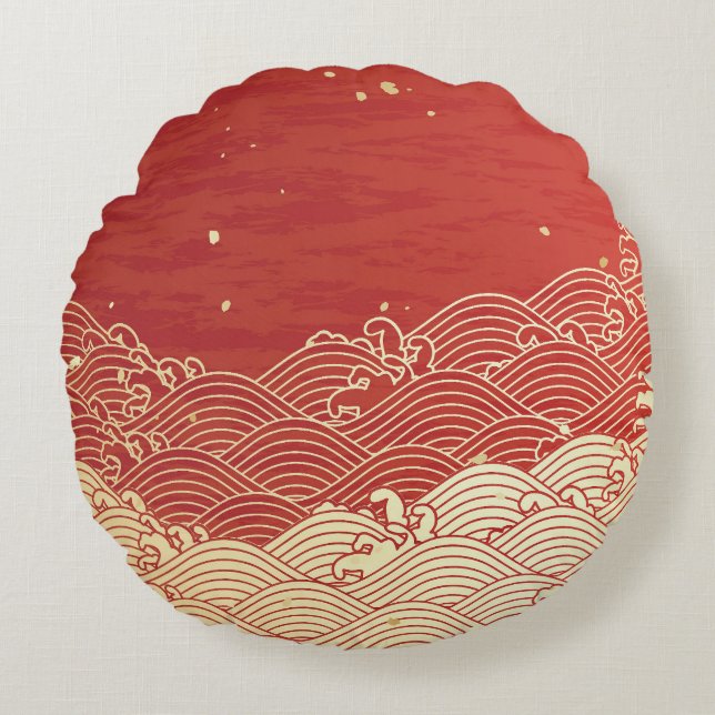 Golden Wave Paper Texture Pattern Rond Kussen (Voorkant)