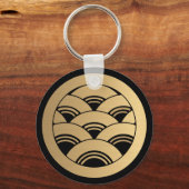Golden Waves Japans Kamon in faux geborsteld goud Sleutelhanger (Voorkant)