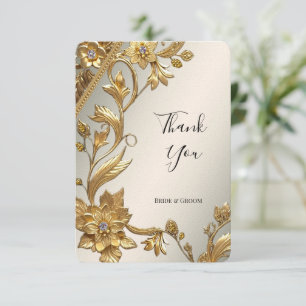 Golden Wavy Feuille Floral Carte de remerciements