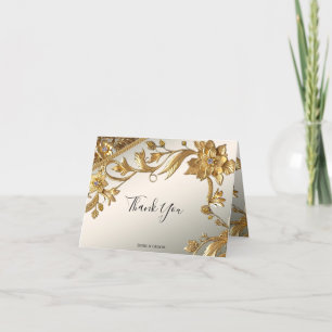 Golden Wavy Feuille Floral Carte de remerciements