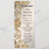 Golden Wavy Feuille Floral Wedding Programme (Devant)