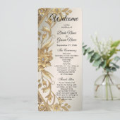 Golden Wavy Feuille Floral Wedding Programme (Debout devant)