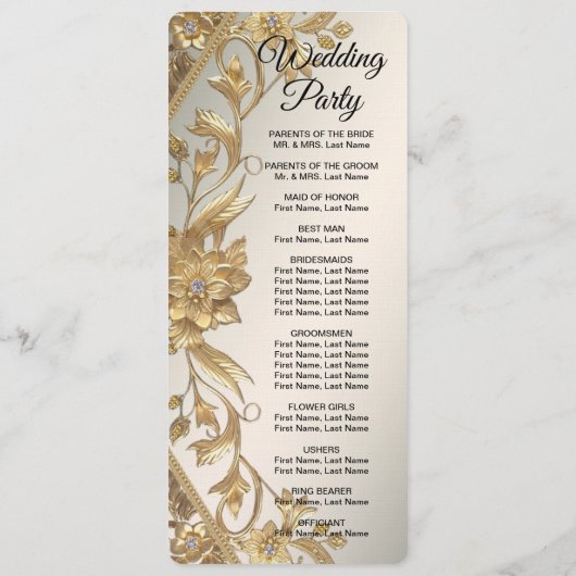 Golden Wavy Feuille Floral Wedding Programme (Dos)