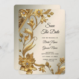 Golden Wavy Leaves Floral Save the Date
