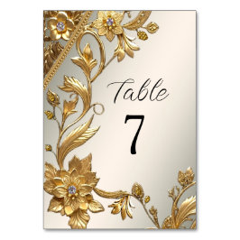 Golden Wavy Leaves Floral Table Number Kaart
