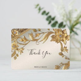 Golden Wavy Leaves Floral Thank You Card Bedankkaart