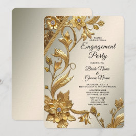 Golden Wavy verlaat Floral Verloving Invitation Kaart