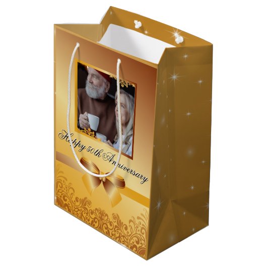 Golden Wedding 50e Jubileum  Medium Cadeauzakje (Achterkant Gekanteld)