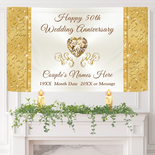 Golden Wedding Jubileum Banners, gepersonaliseerd Spandoek