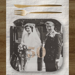 Golden Wedding Jubileum Dan en nu 50 jaar Papieren Bordje