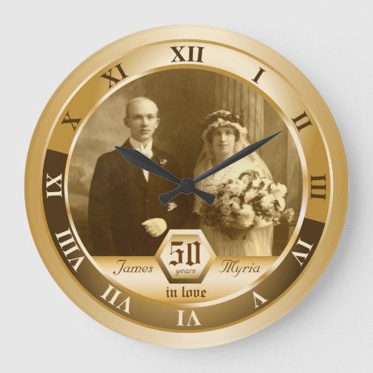 Golden Wedding Jubileum  Foto Gift Grote Klok (Voorkant)