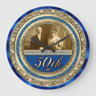 Golden Wedding Jubileum Foto Gold Royal Blue Grote Klok