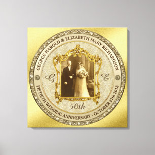 Golden Wedding Jubileum Klassieke Foto Lijst Canvas Afdruk