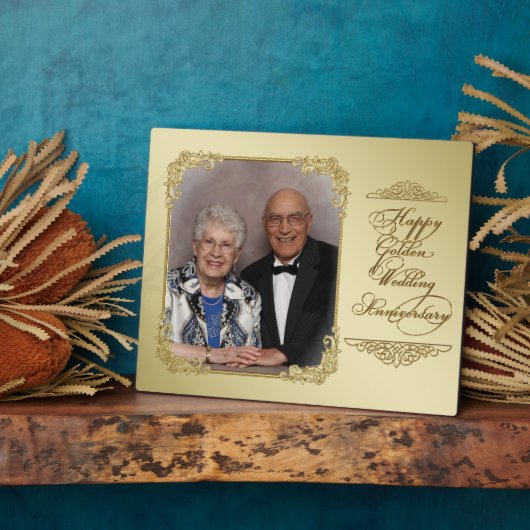Golden Wedding Jubileum Photo Plaque Fotoplaat (Zijkant)