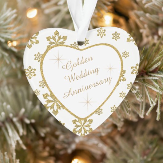 Golden Wedding Jubileum Snowflake Ornament (Boom)