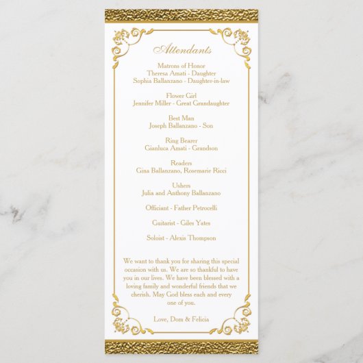 Golden Wedding Jubileum Vow Renewal Programme Programma (Achterkant)