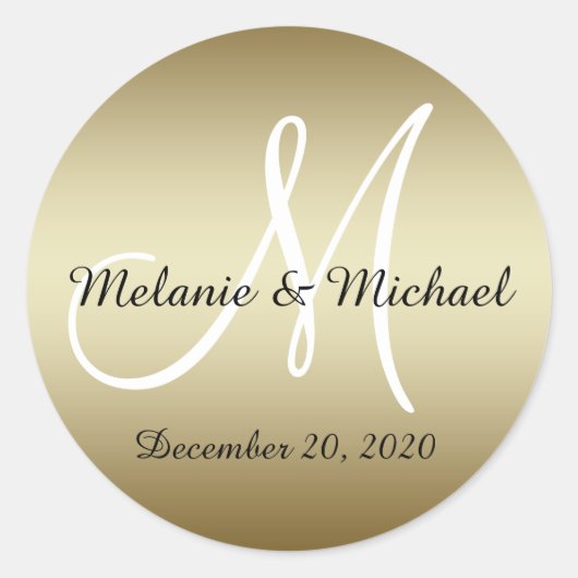 Golden Wedding Monogram Seals Stickers (Voorkant)