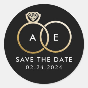 Golden Wedding Rings op Black Save the Date Ronde Sticker