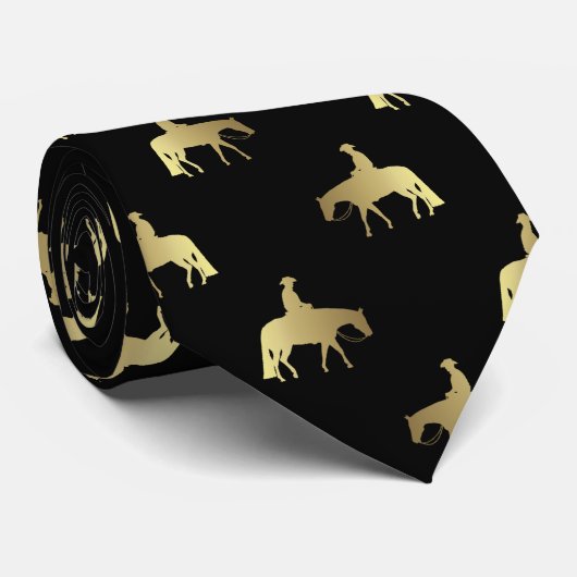 Golden Westerne plezierpaarden op zwart Stropdas (Opgerold)