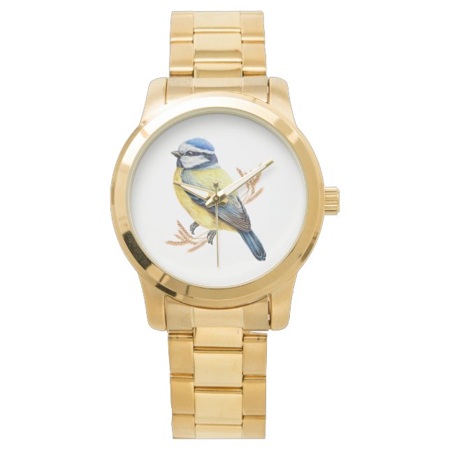 Golden Wheat and Blue Tit Horloge (Voorkant)