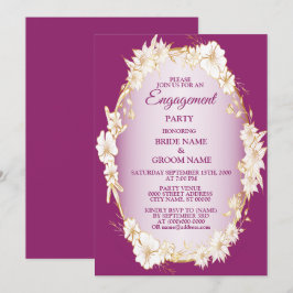 Golden White Floral Pink Rustic Engagement Party  Kaart