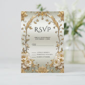 Golden White Flowers RSVP-kaart RSVP Kaartje (Staand voorkant)