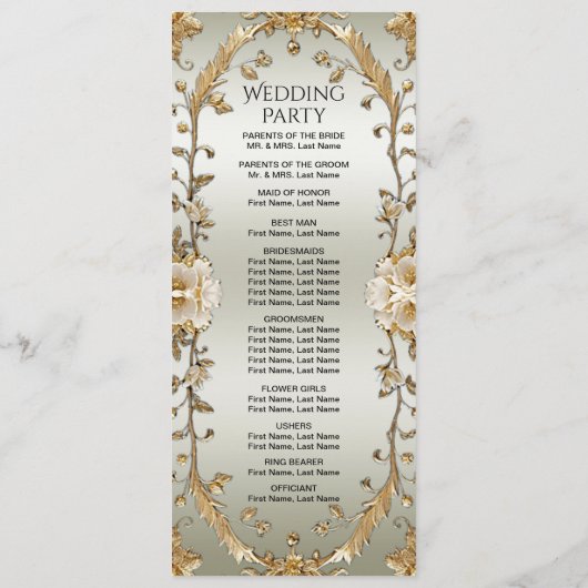Golden White Flowers Wedding Program Programma (Achterkant)