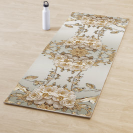 Golden  White Flowers Yoga Mat
