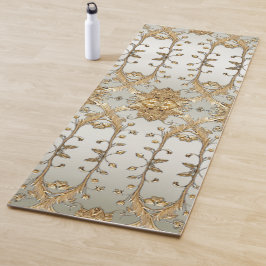 Golden  White Flowers Yoga Mat
