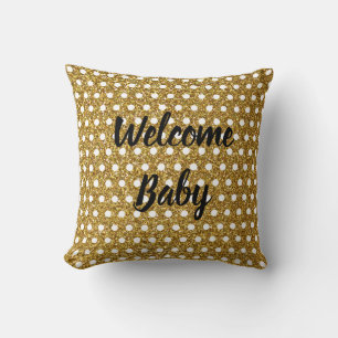 Golden White Polka Dots Glittery Baby shower Schat Kussen