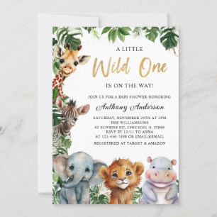 Golden Wild One Safari Dieren Jongen Baby shower Kaart